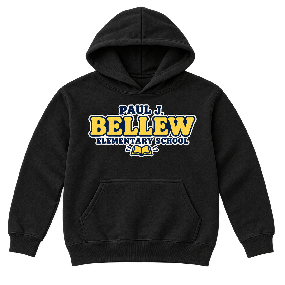 Paul J. Bellew Elementary School youth hoodie in Black, front school graphic