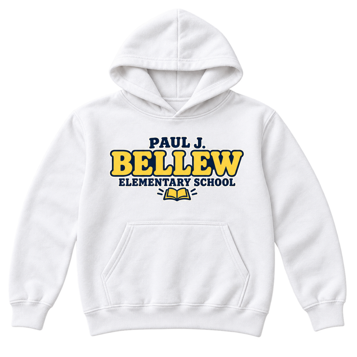 Paul J. Bellew Elementary School youth hoodie in White, front school graphic