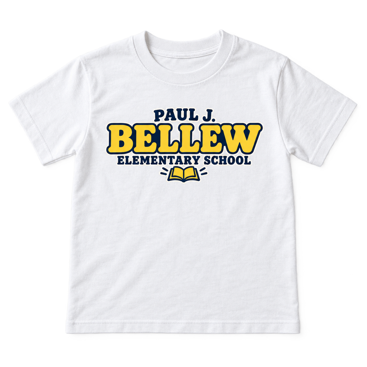 Paul J. Bellew Elementary School youth tee in White, front school graphic