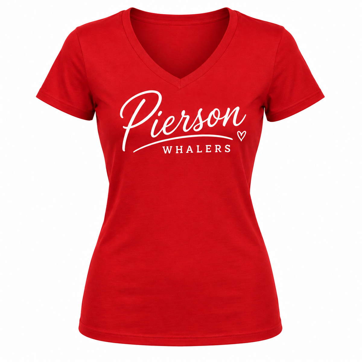 Pierson Whalers Women's Script V-Neck Tee in Red