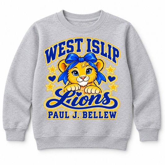 Heather Gray Paul J. Bellew Bow Lion Youth Crewneck Sweatshirt