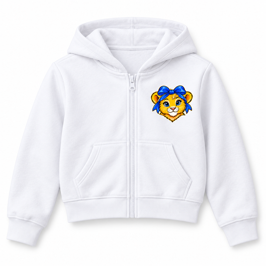 White Bayview Elementary Bow Lion Youth Cropped Zip Hoodie