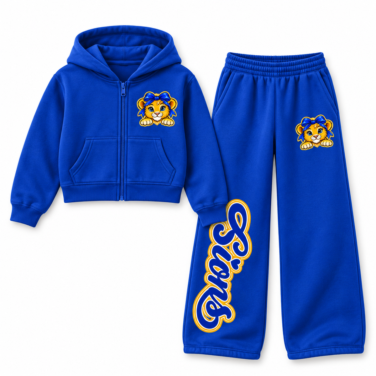 Royal Blue Bayview Elementary Bow Lion Youth Cropped Zip & Wide-Leg Set