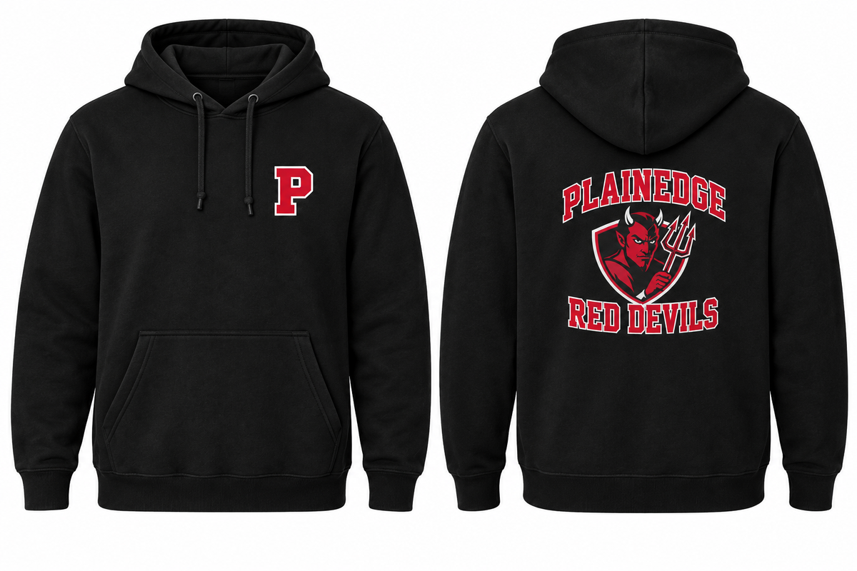PLAINEDGE RED DEVILS black hoodie front and back