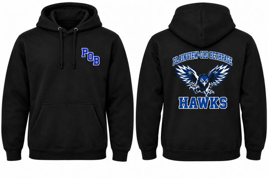 PLAINVIEW-OLD BETHPAGE HAWKS black hoodie front and back