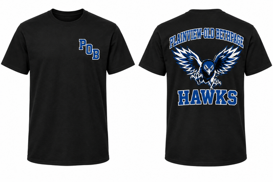 PLAINVIEW-OLD BETHPAGE HAWKS black tee front and back