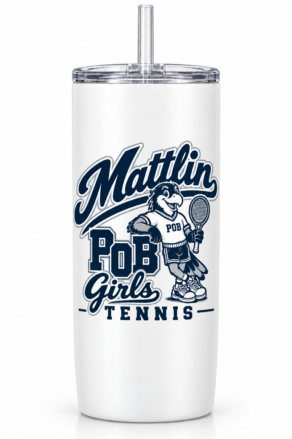 POB Mattlin Girls Tennis Retro Hawks Skinny Tumbler | White