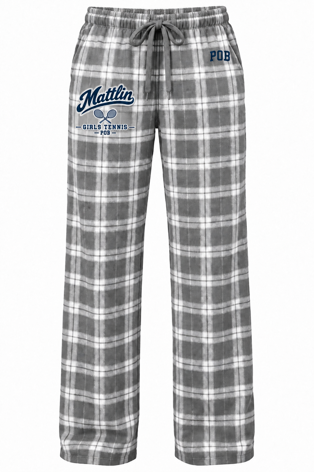 POB Mattlin Girls Tennis Heritage Script Plaid Pajama Pants | Gray/White Plaid