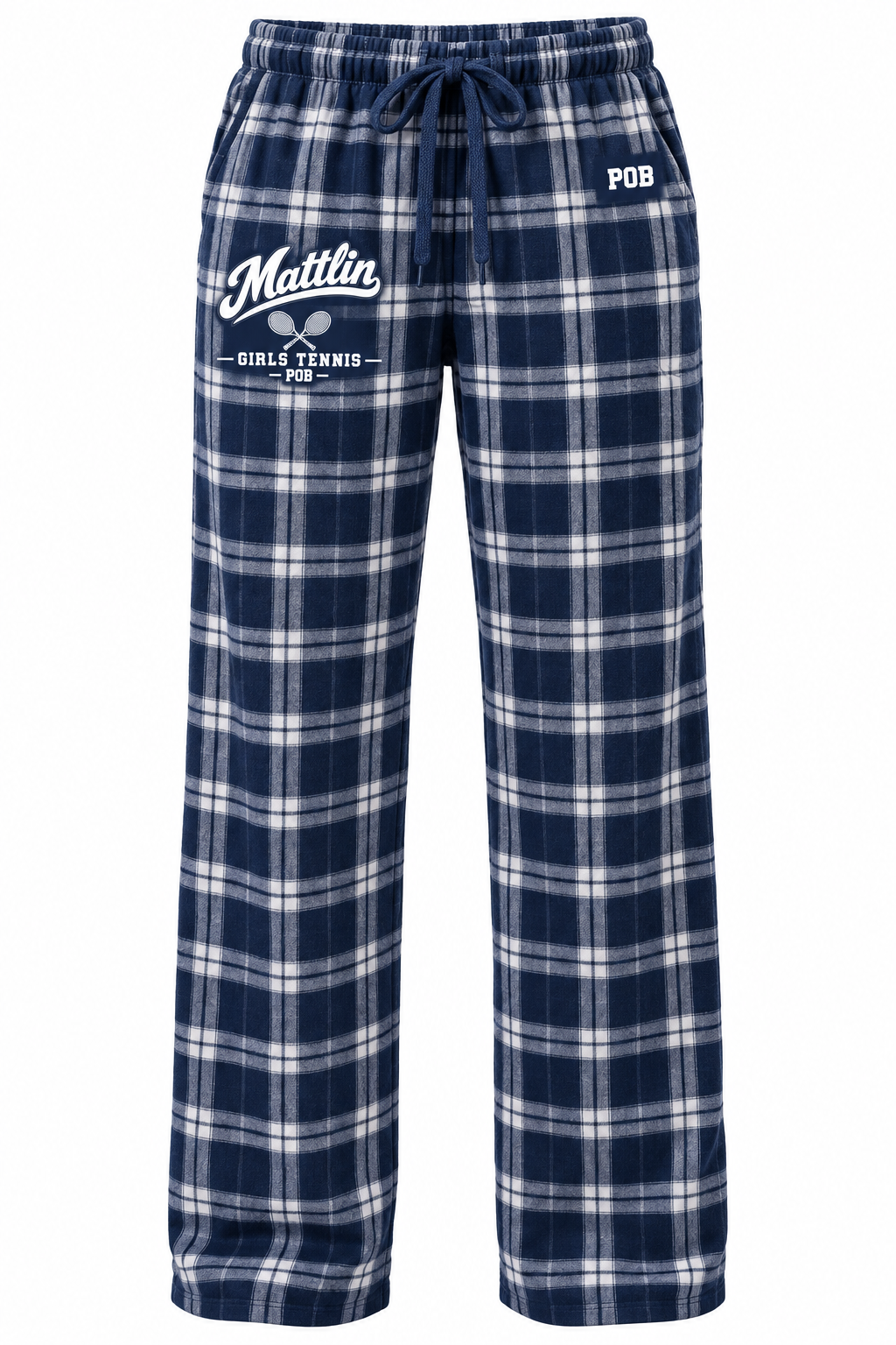 POB Mattlin Girls Tennis Heritage Script Plaid Pajama Pants | Navy/White Plaid