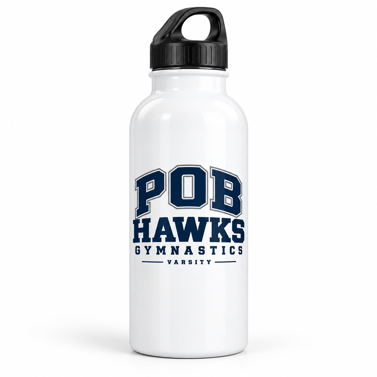 White POB Hawks Gymnastics Team Water Bottle design mockup