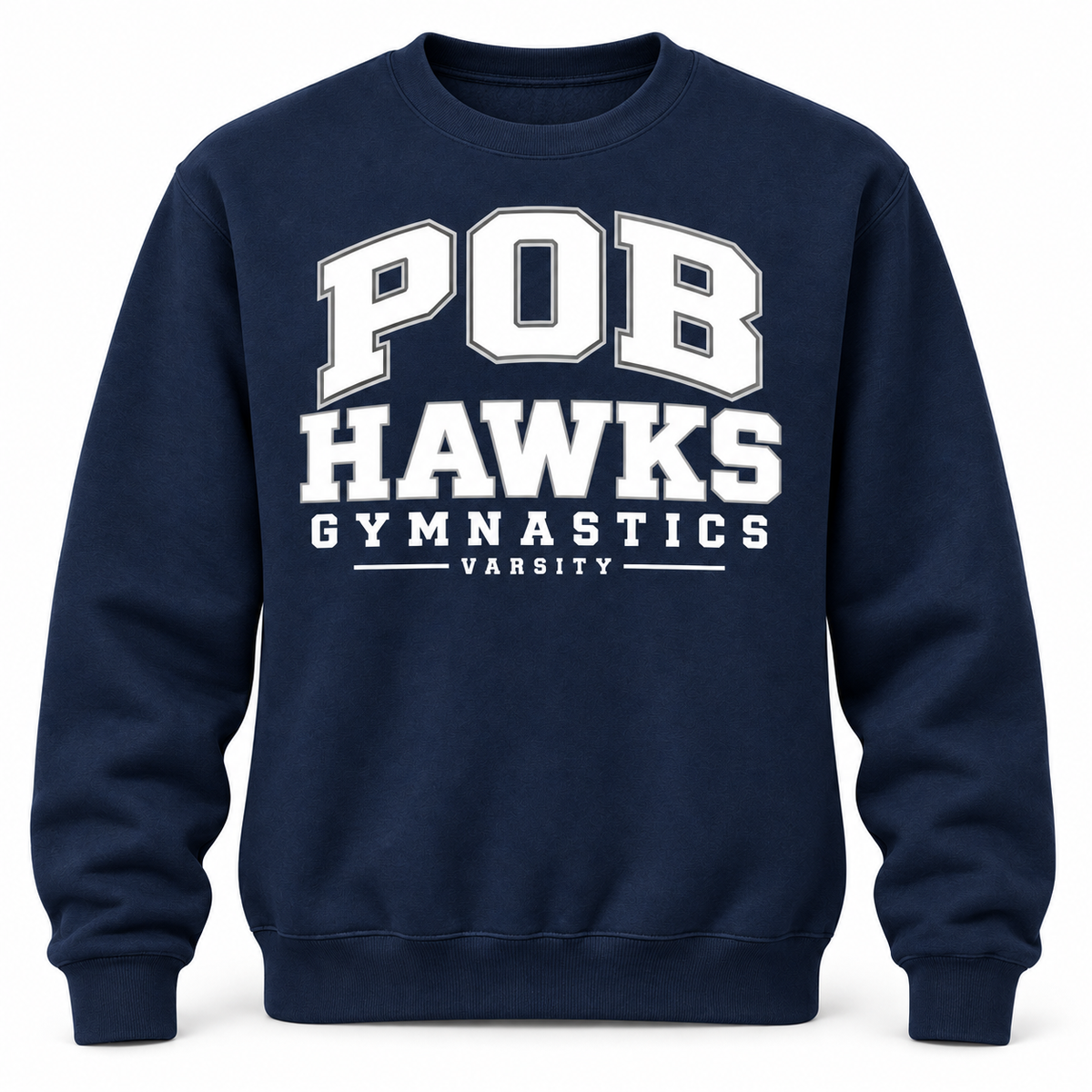 Navy POB Hawks Gymnastics Varsity Crewneck Sweatshirt design mockup