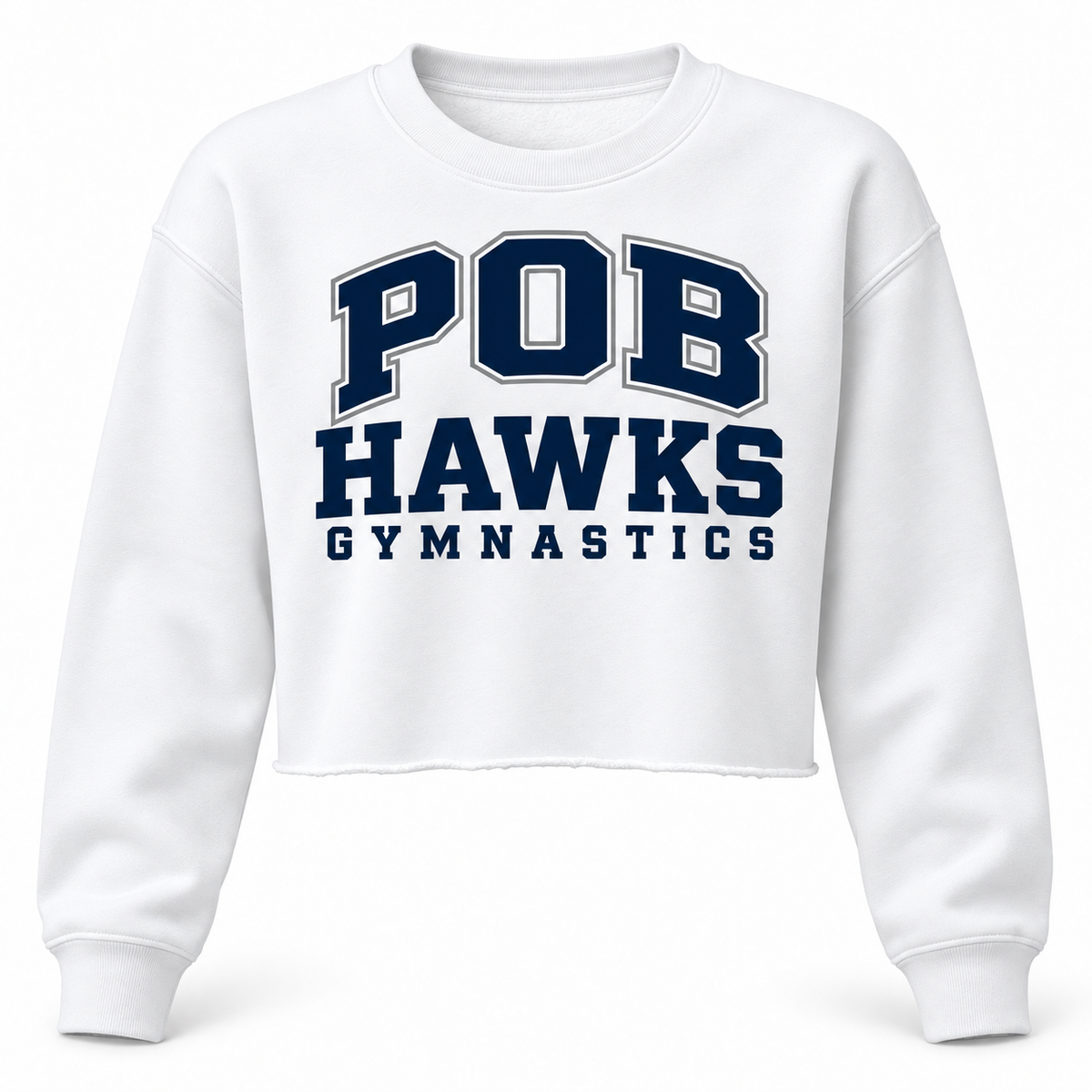 White POB Hawks Gymnastics Cropped Fleece Crewneck design mockup