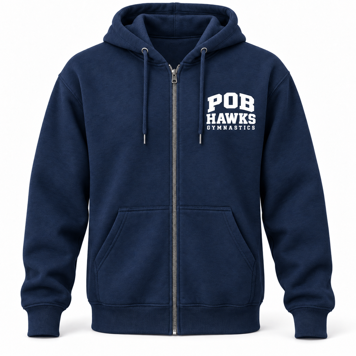 Navy POB Hawks Gymnastics Full-Zip Fleece Hoodie design mockup