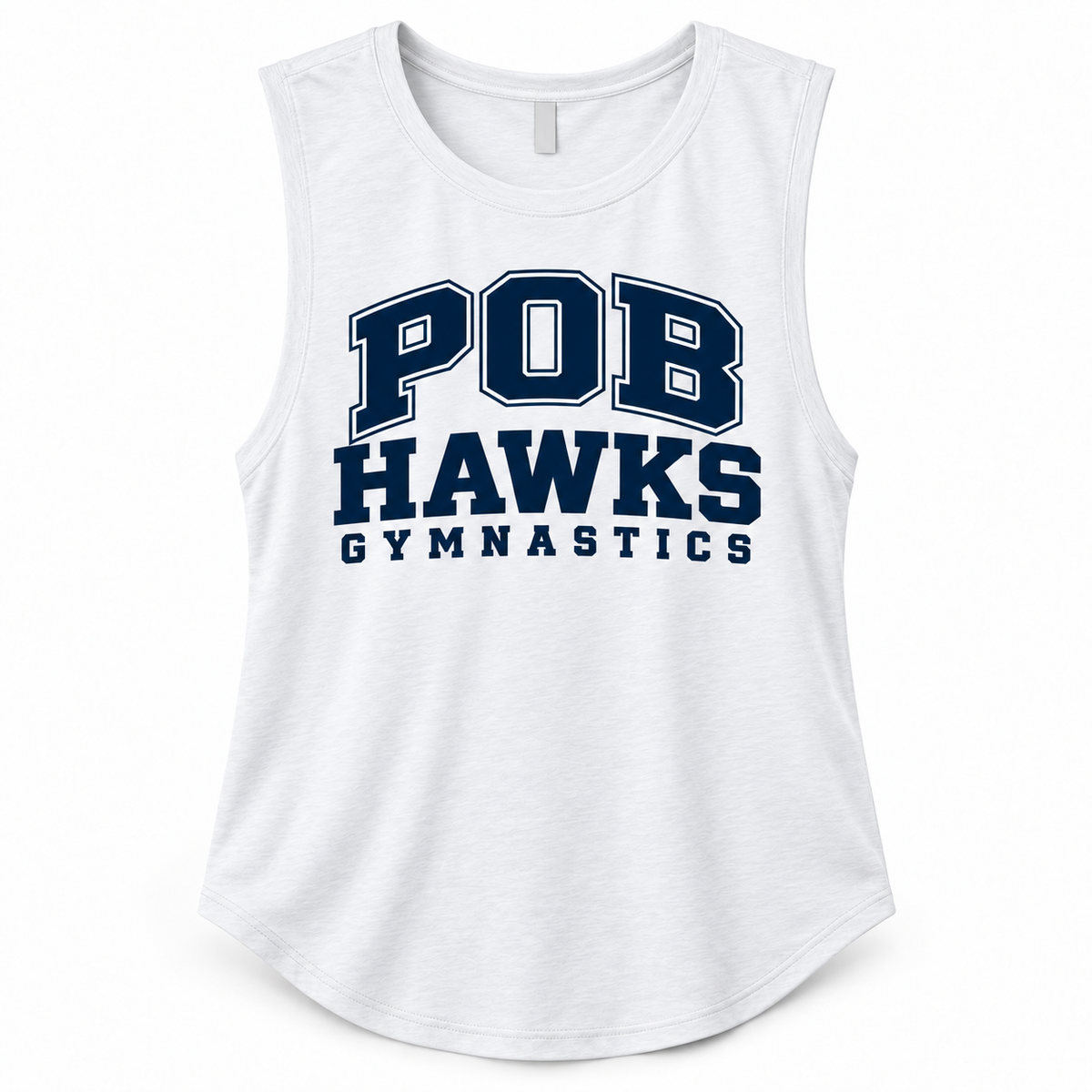 White POB Hawks Gymnastics Wide-Strap Muscle Tank design mockup