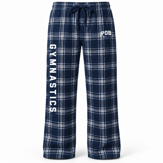 Navy Plaid POB Hawks Gymnastics Flannel Pajama Pants design mockup