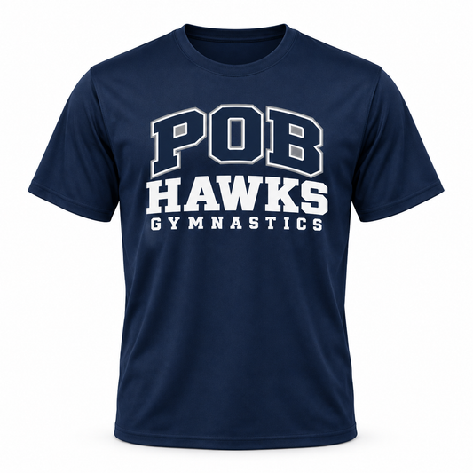 Navy POB Hawks Gymnastics Performance Training Tee design mockup