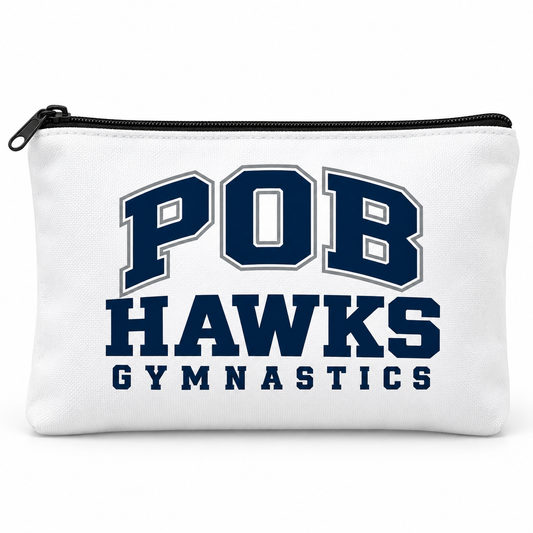 White POB Hawks Gymnastics Zipper Gear Pouch design mockup