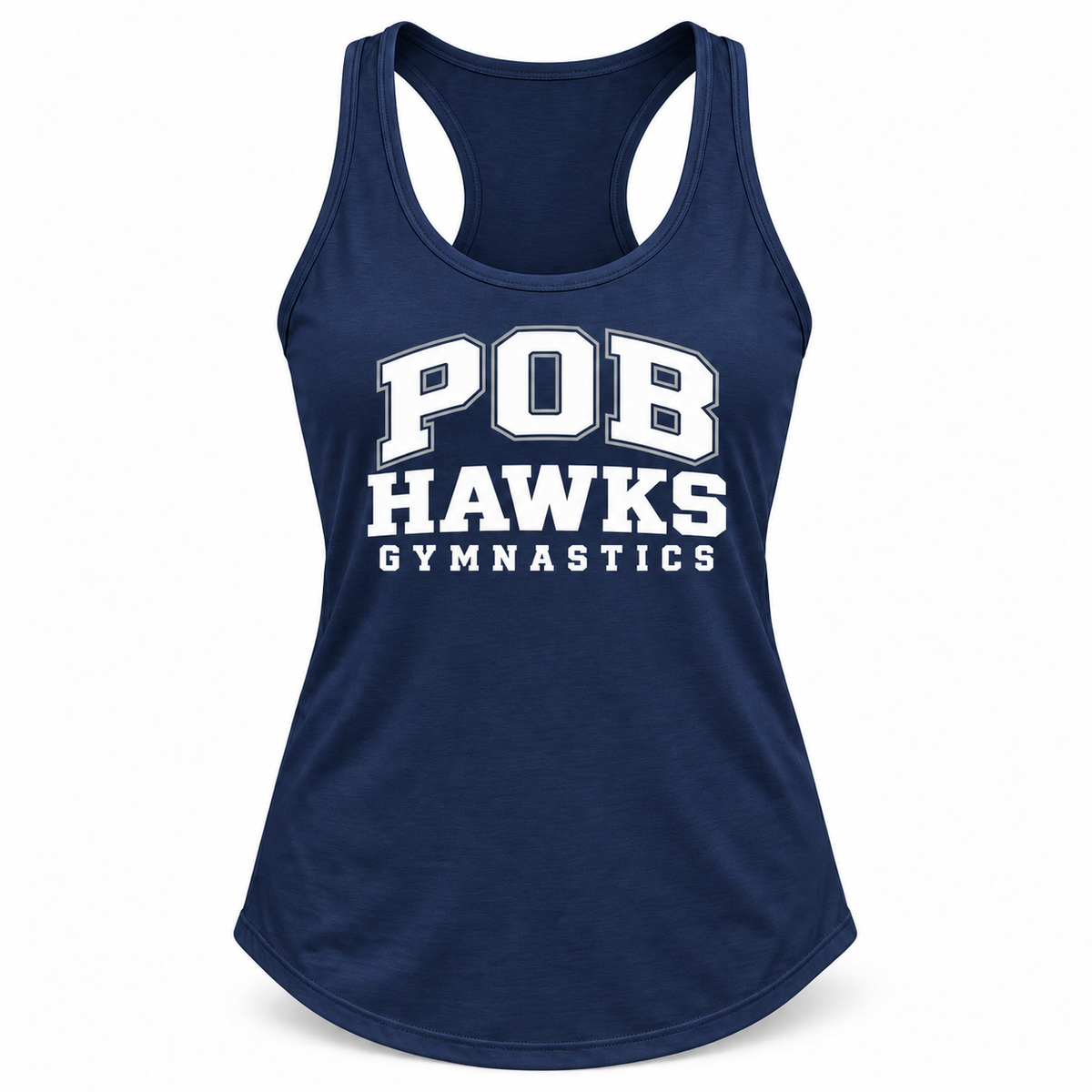 Navy POB Hawks Gymnastics Racerback Training Tank design mockup
