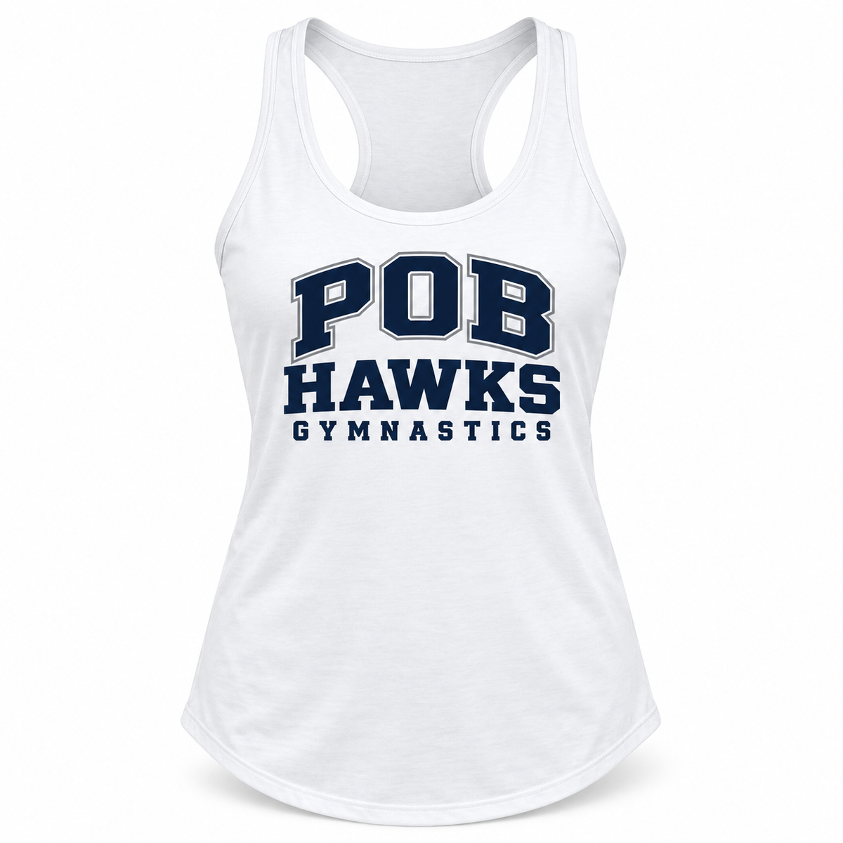 White POB Hawks Gymnastics Racerback Training Tank design mockup