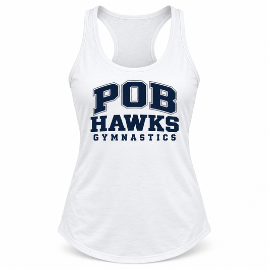 White POB Hawks Gymnastics Racerback Training Tank design mockup