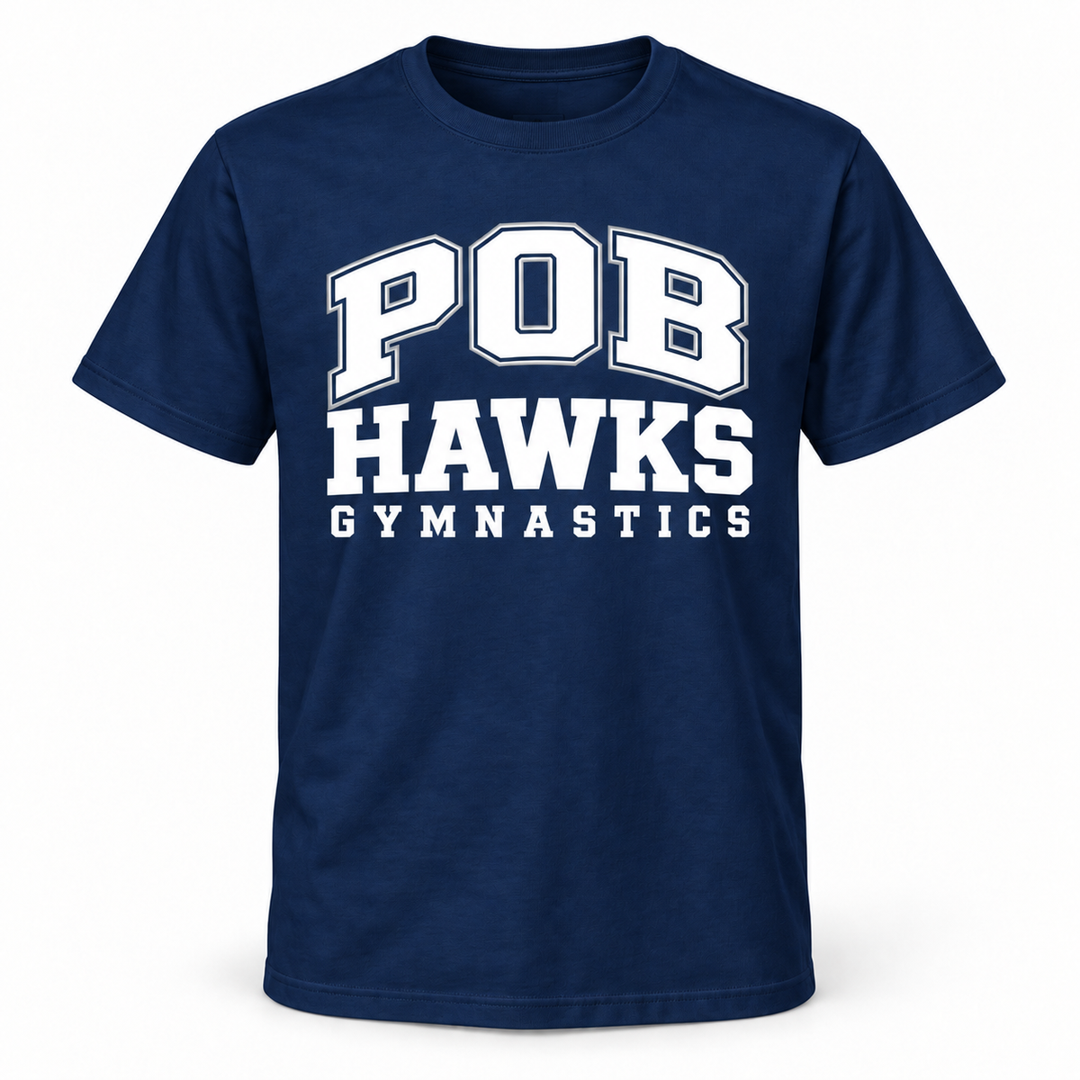 Navy POB Hawks Gymnastics Varsity Cotton Tee design mockup