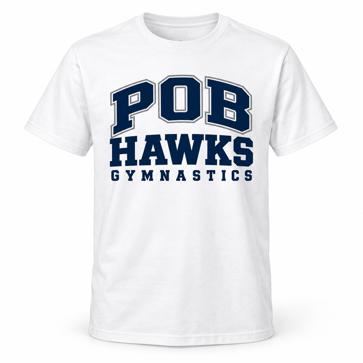 White POB Hawks Gymnastics Varsity Cotton Tee design mockup