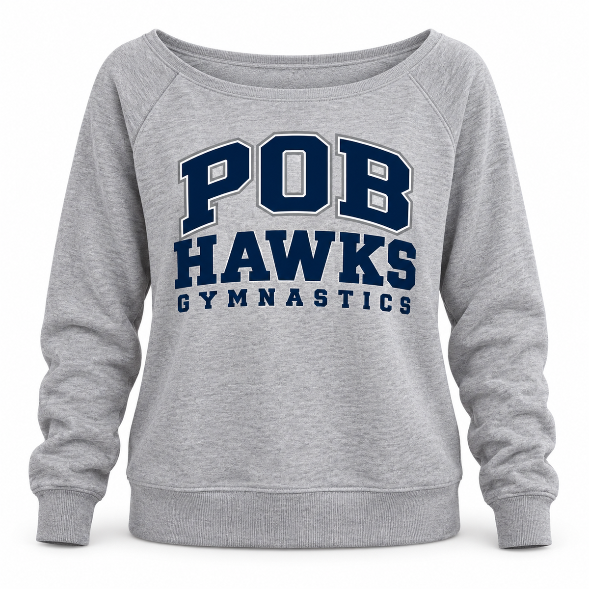 Heather Gray POB Hawks Gymnastics Wide-Neck Fleece Sweatshirt design mockup