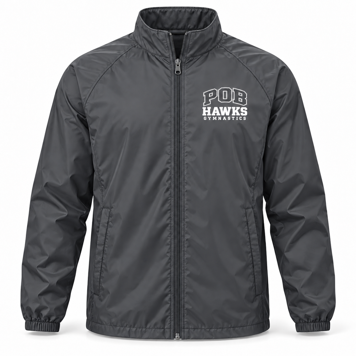 Graphite Gray POB Hawks Gymnastics Full-Zip Wind Jacket design mockup