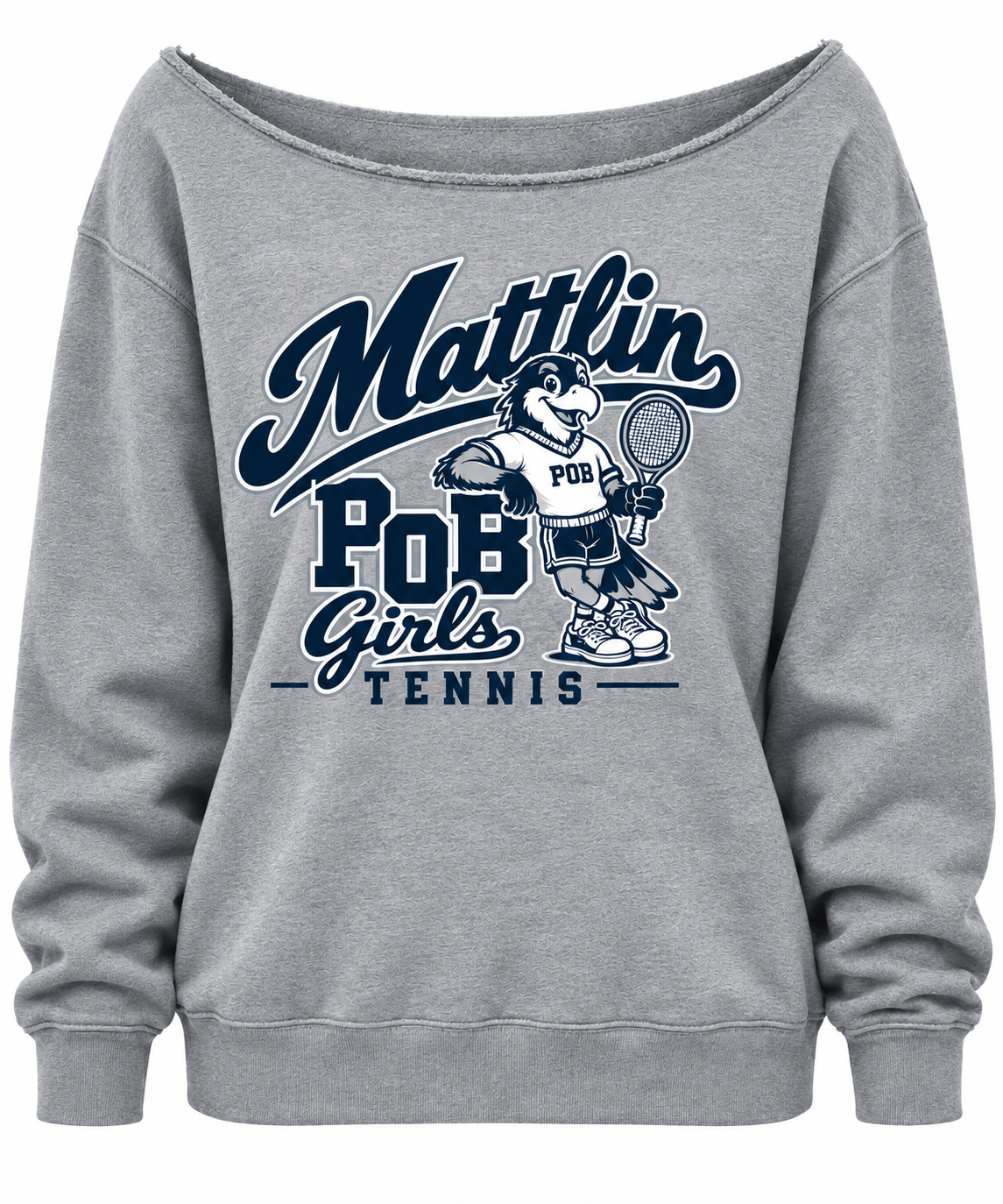 POB Mattlin Girls Tennis Retro Hawks Off-Shoulder Sweatshirt | Heather Gray