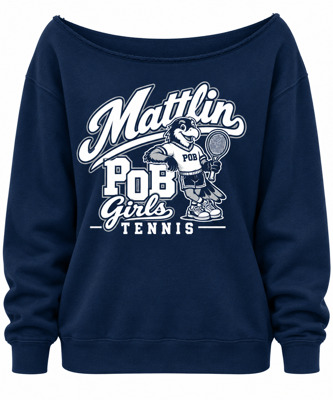POB Mattlin Girls Tennis Retro Hawks Off-Shoulder Sweatshirt | Navy