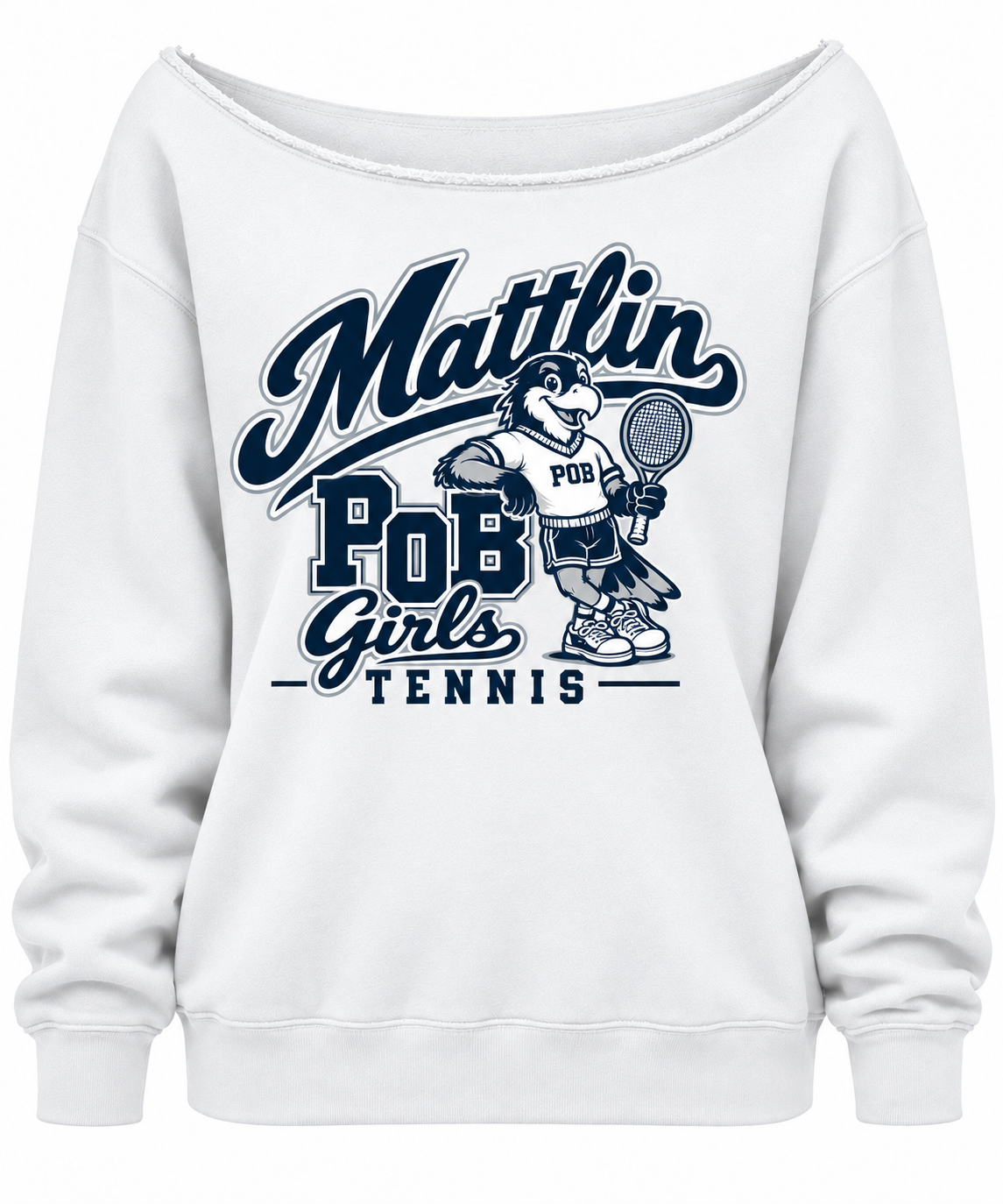 POB Mattlin Girls Tennis Retro Hawks Off-Shoulder Sweatshirt | White