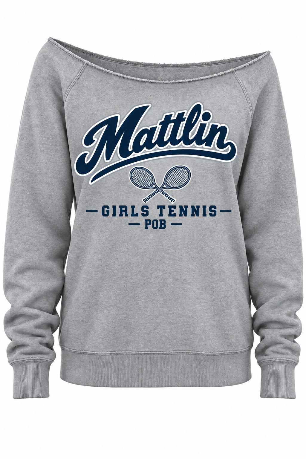 POB Mattlin Girls Tennis Heritage Script Off-Shoulder Sweatshirt | Heather Gray