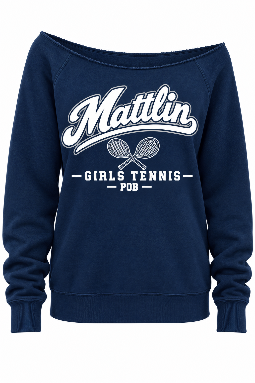 POB Mattlin Girls Tennis Heritage Script Off-Shoulder Sweatshirt | Navy