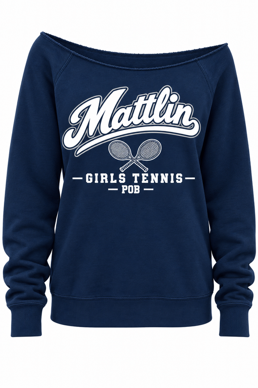 POB Mattlin Girls Tennis Heritage Script Off-Shoulder Sweatshirt | Navy
