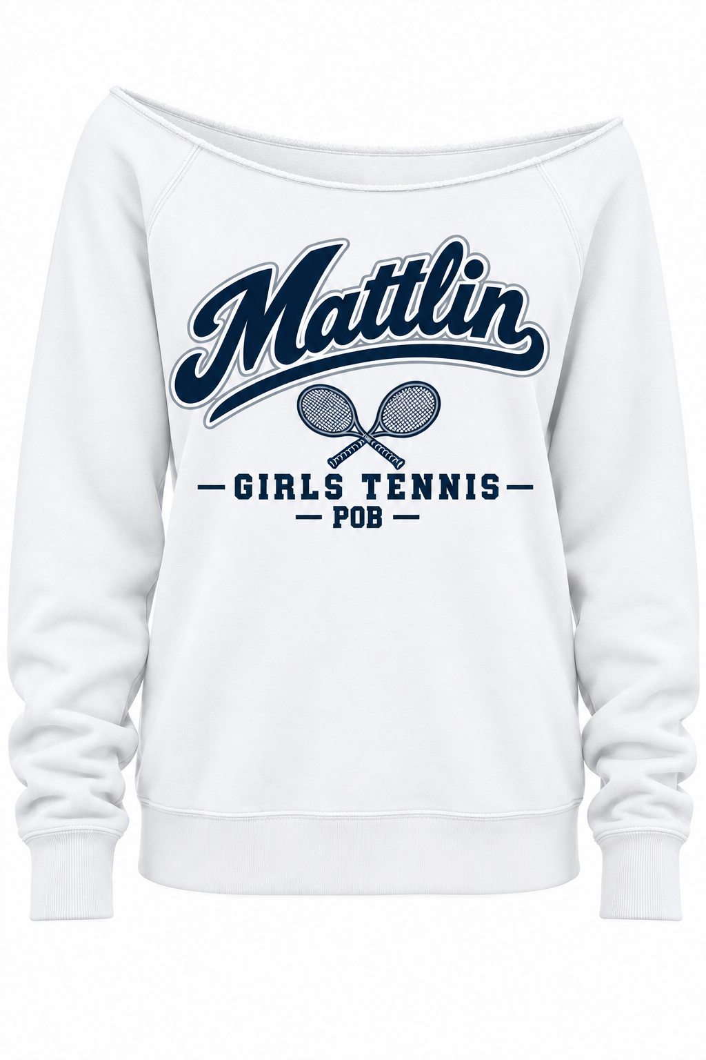 POB Mattlin Girls Tennis Heritage Script Off-Shoulder Sweatshirt | White