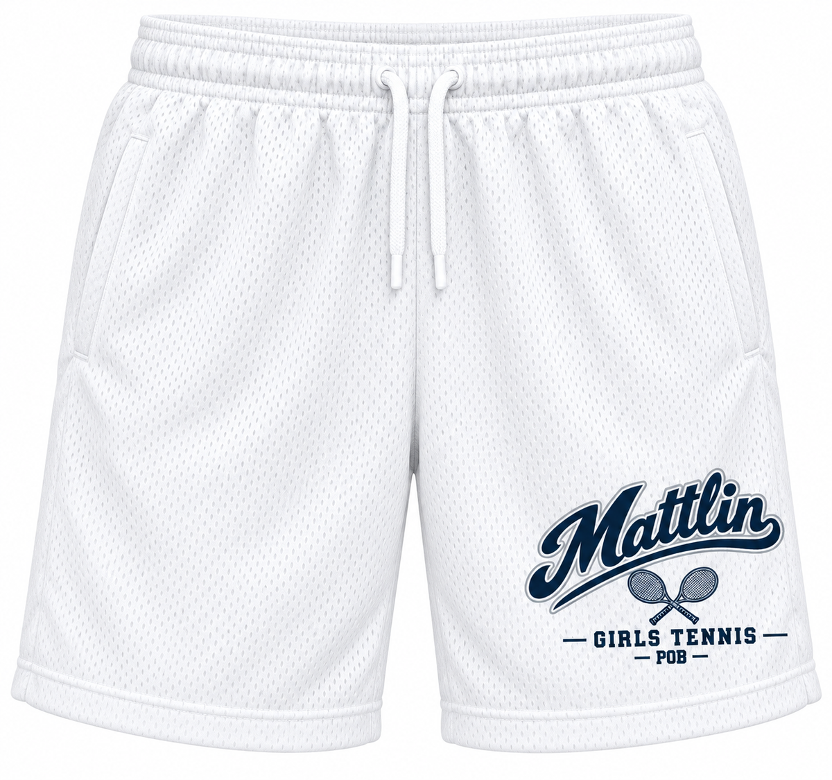 POB Mattlin Girls Tennis Heritage Script Basketball Shorts — White