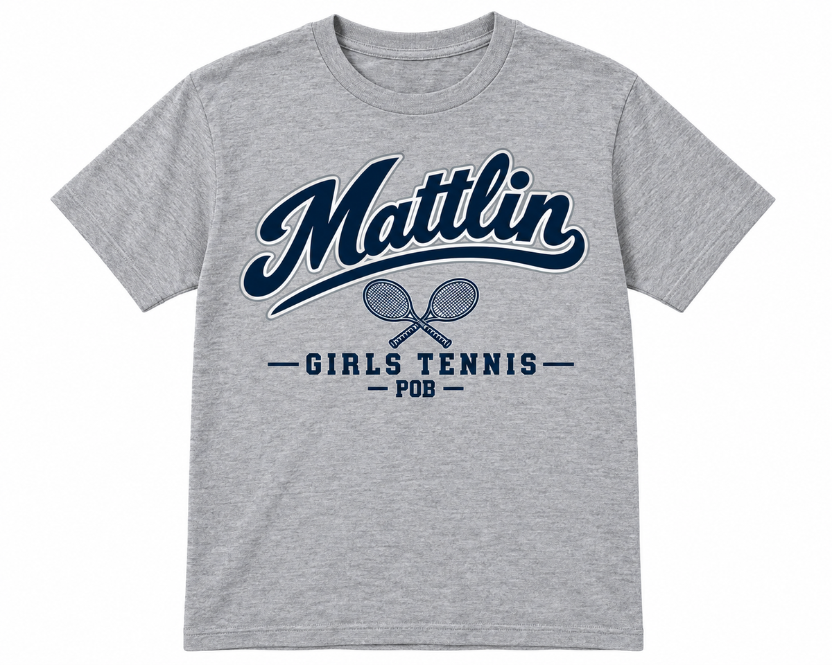 POB Mattlin Girls Tennis Heritage Script Collegiate Cotton Tee — Heather Gray