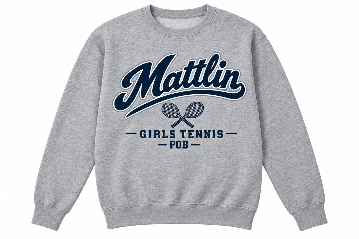 POB Mattlin Girls Tennis Heritage Script Crewneck Sweatshirt — Heather Gray