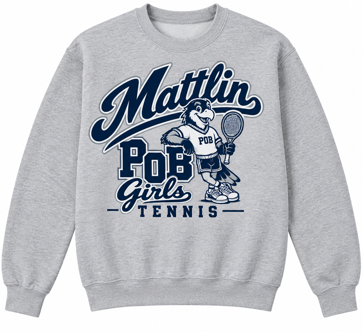 POB Mattlin Girls Tennis Retro Hawks Crewneck Sweatshirt — Heather Gray
