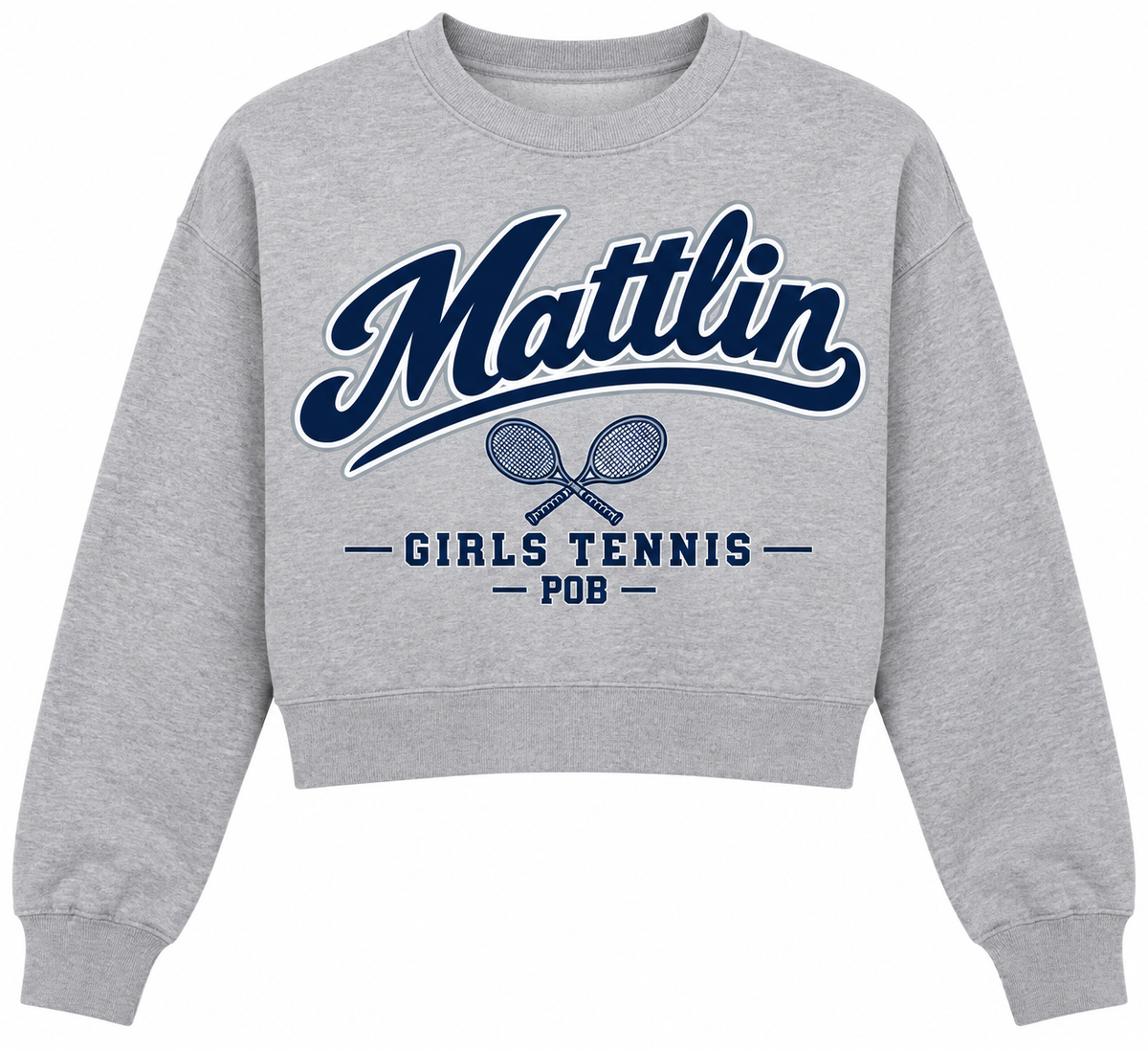 POB Mattlin Girls Tennis Heritage Script Cropped Crewneck — Heather Gray