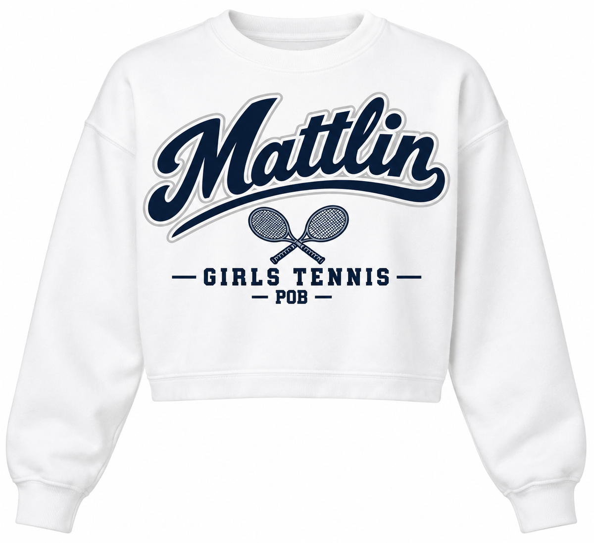 POB Mattlin Girls Tennis Heritage Script Cropped Crewneck — White