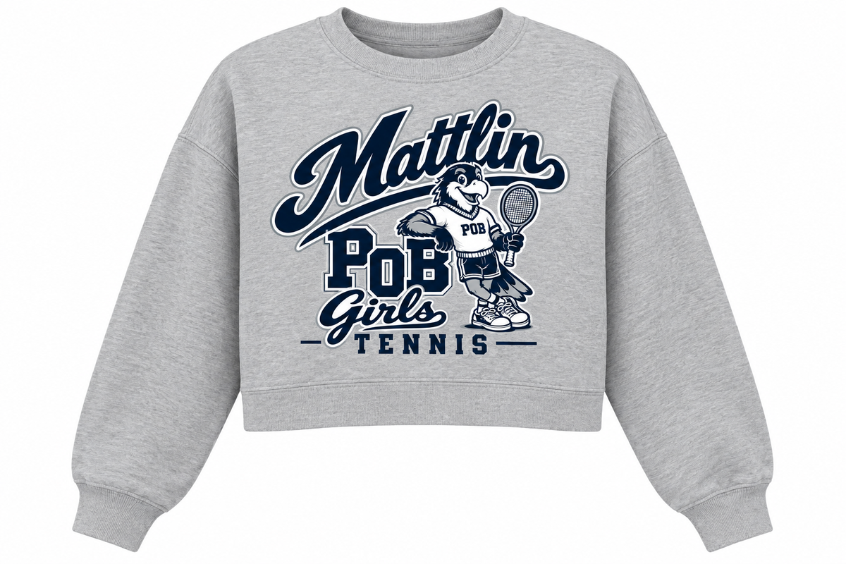 POB Mattlin Girls Tennis Retro Hawks Cropped Crewneck — Heather Gray