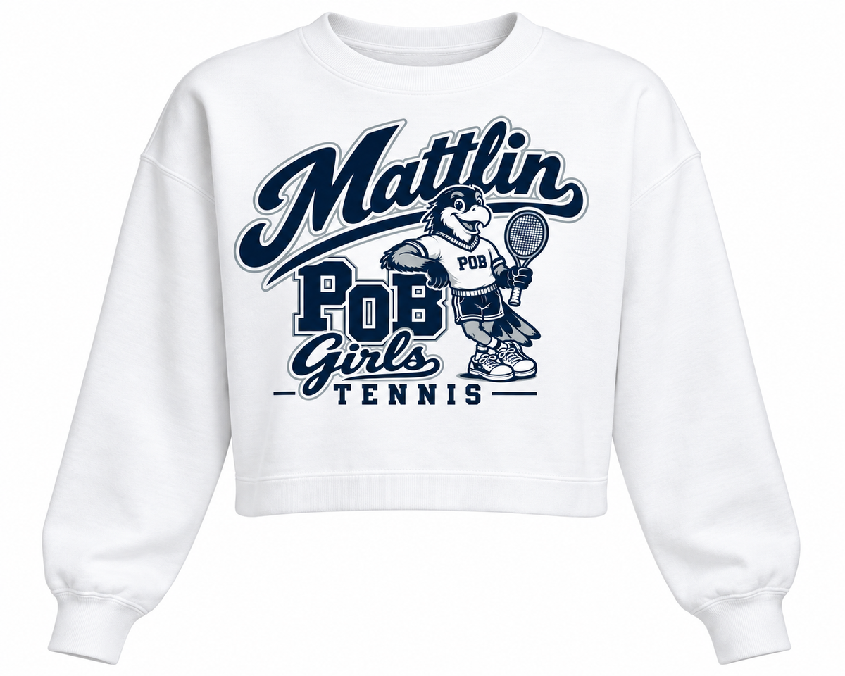 POB Mattlin Girls Tennis Retro Hawks Cropped Crewneck — White