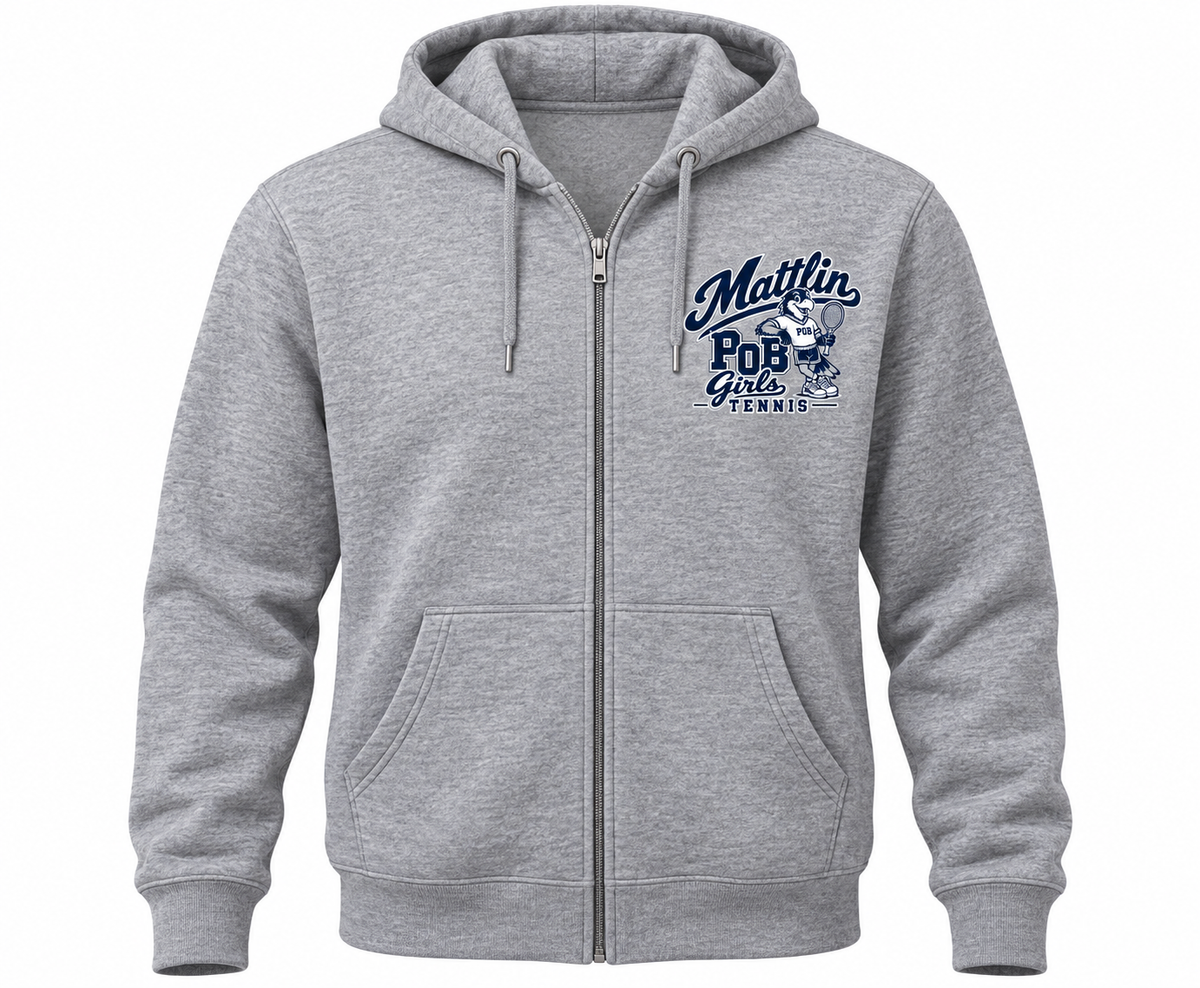 POB Mattlin Girls Tennis Retro Hawks Full-Zip Hoodie — Heather Gray