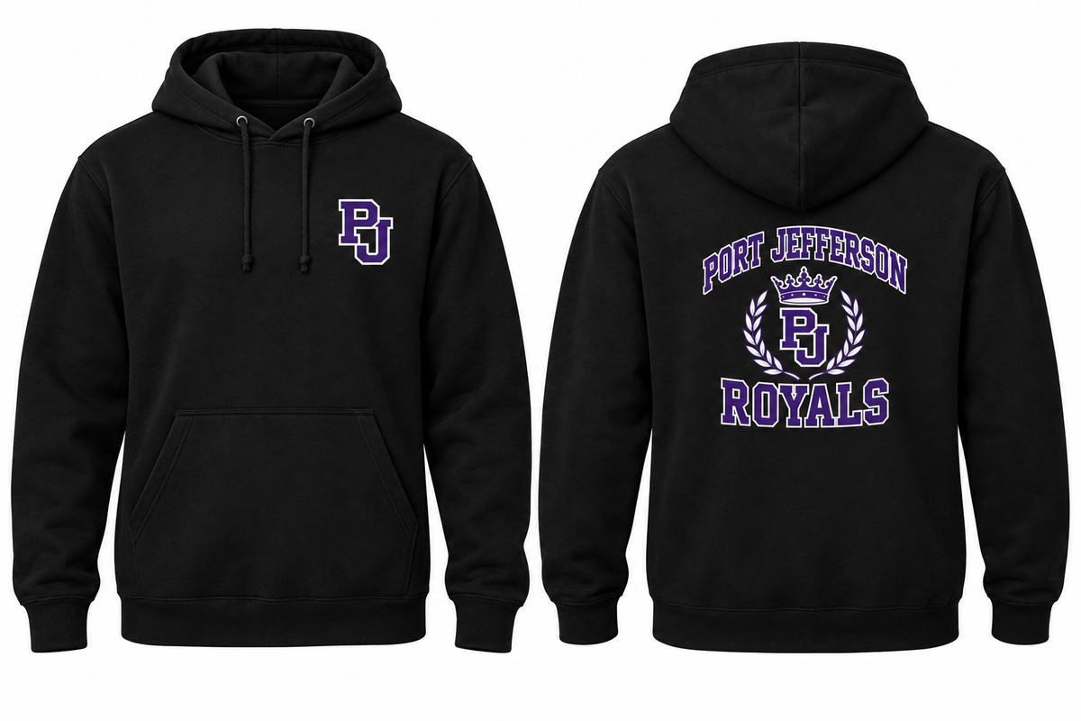 PORT JEFFERSON ROYALS black hoodie front and back