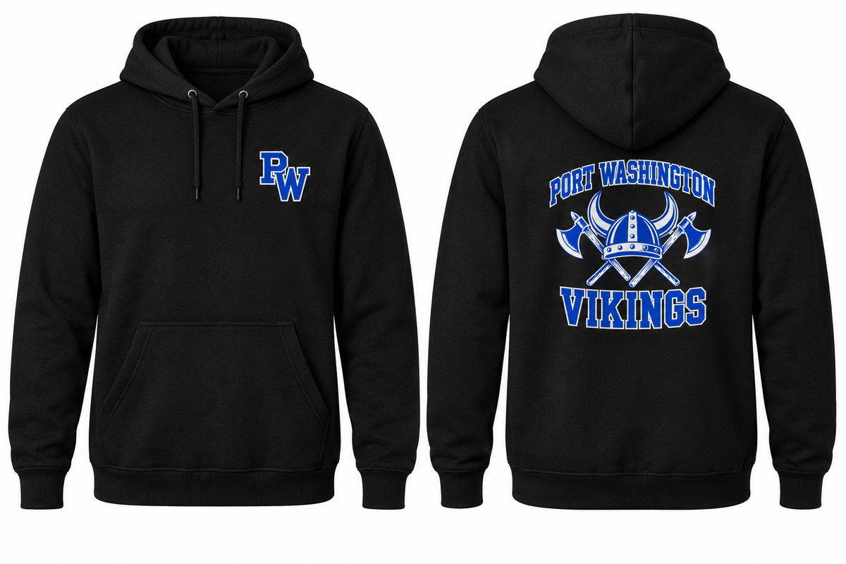PORT WASHINGTON VIKINGS black hoodie front and back