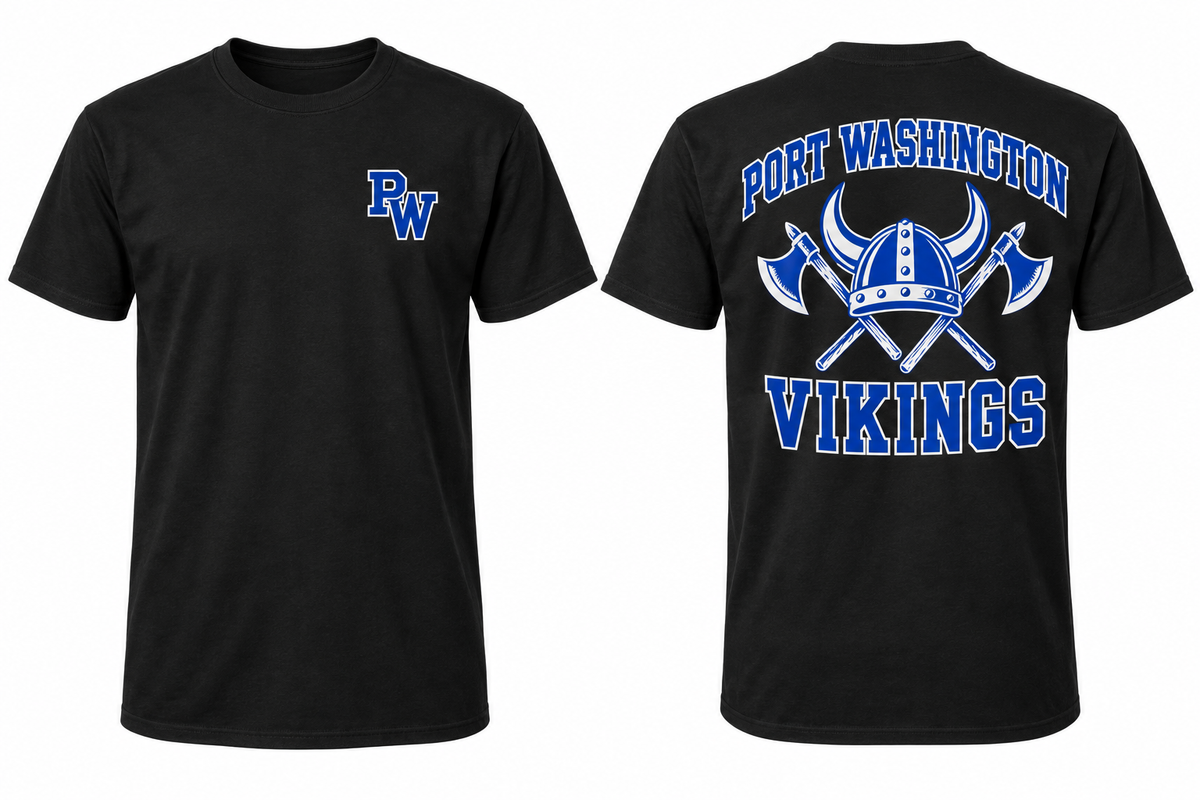 PORT WASHINGTON VIKINGS black tee front and back