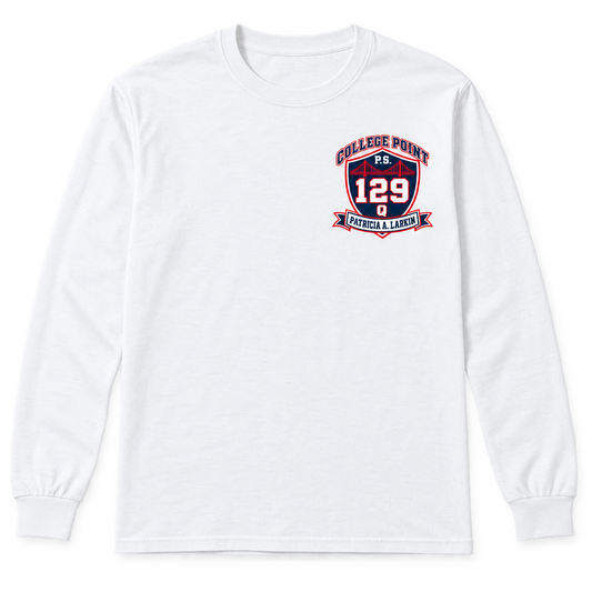 P.S. 129Q Adult Long Sleeve – College Point Bridge Crest in White