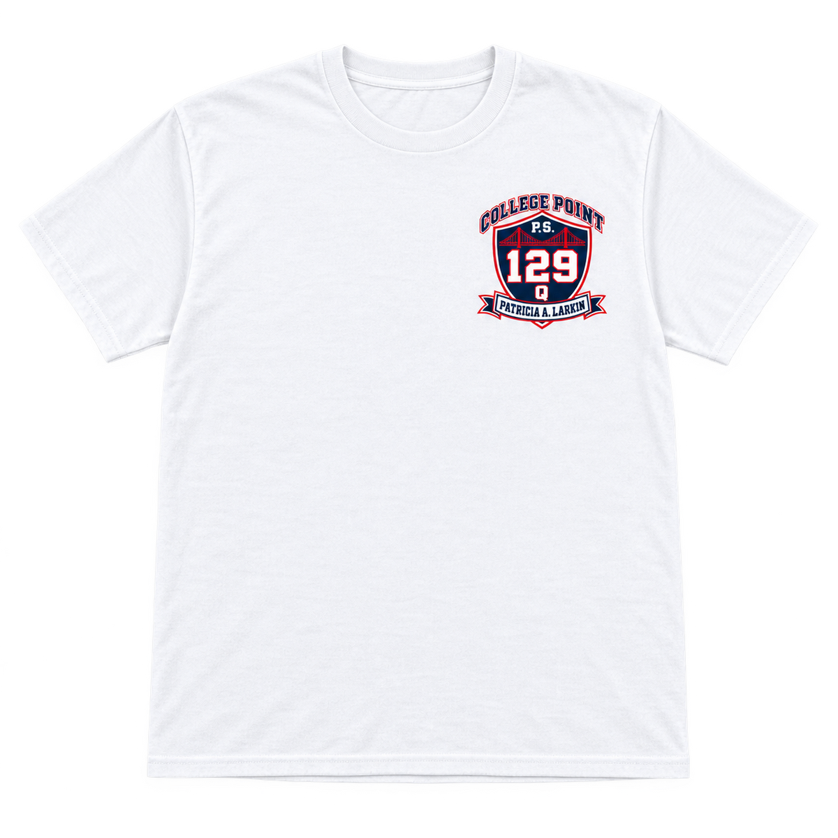P.S. 129Q Adult T-Shirt – College Point Bridge Crest in White