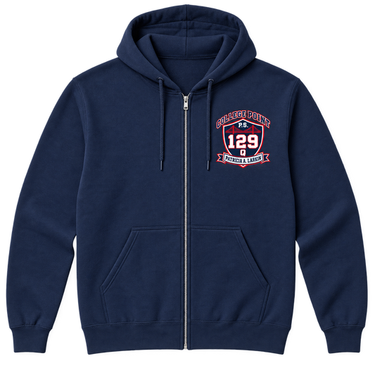 P.S. 129Q Adult Zip-Up Hoodie – College Point Bridge Crest in Navy